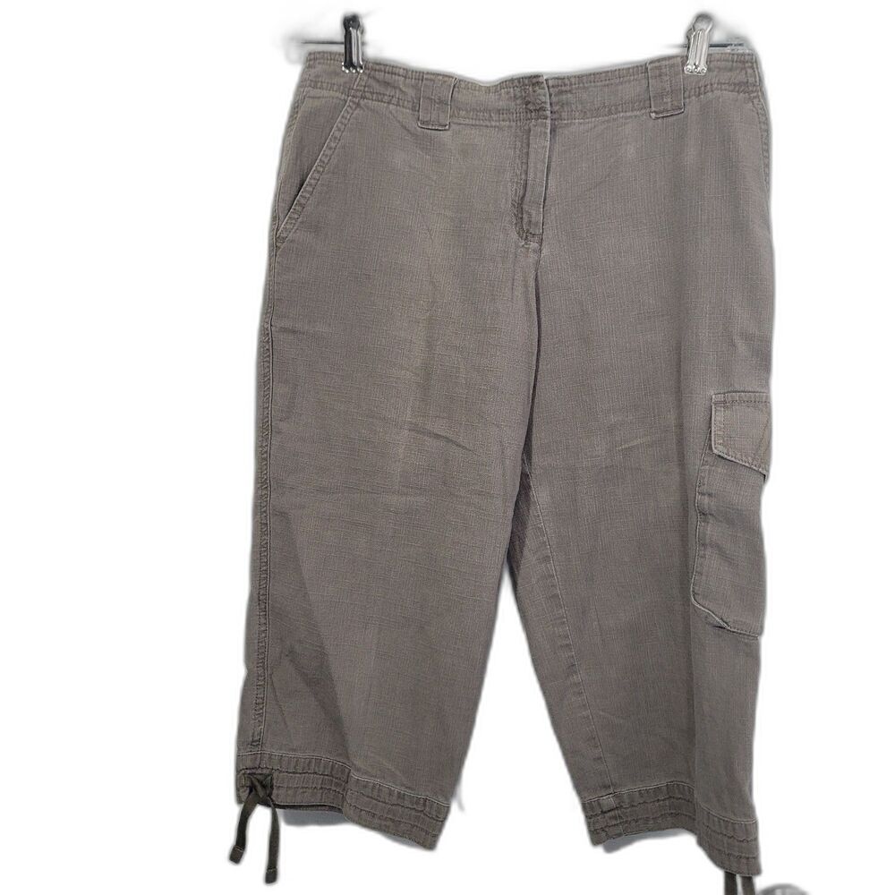 J. Jill 8 Petite capri cropped pants distressed drawstring zip pockets cargo